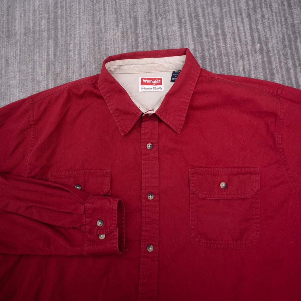Wrangler Men XL Red Premium Quality Cotton Twill Long Sleeve Button Up Shirt